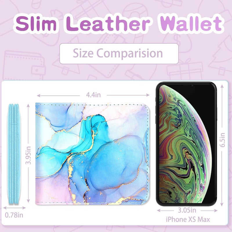 Funermei Cute Wallet for Women Girls Marble Leather Bifold Wallet Boys Aesthetic Credit Card Holder RFID Blocking Id Cash Slim Small Bi Fold Wallets with Coin Pocket Teen Little Girl Blue Funny Desgin - Image 2